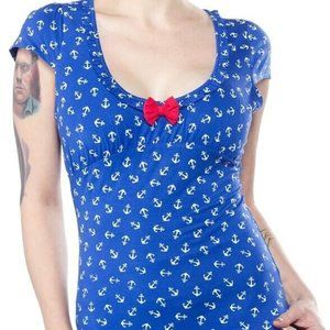 Sourpuss Anchors Dottie Top Blue Size S